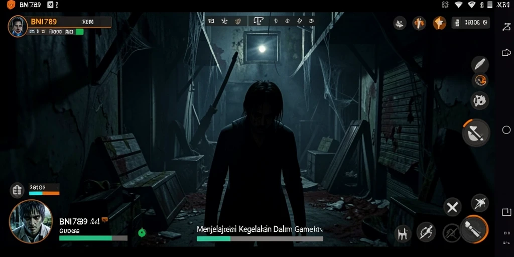 Tampilan gameplay menakutkan dalam BNI789 dengan efek visual yang menyeramkan.