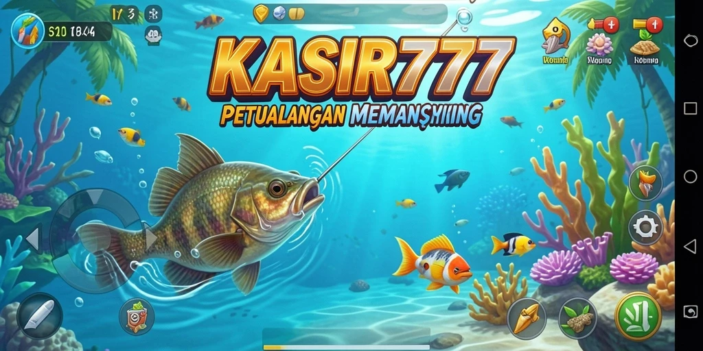 Screenshot KASIR777 menunjukkan pemain menangkap ikan di laut yang indah.
