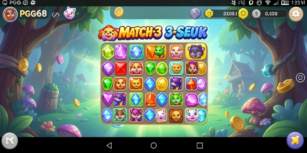 Tampilan gameplay PGG68 dengan warna-warni keceriaan Match-3.