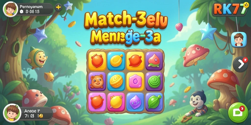 Tampilan gameplay seru di RK77 dengan banyak warna dan tantangan.