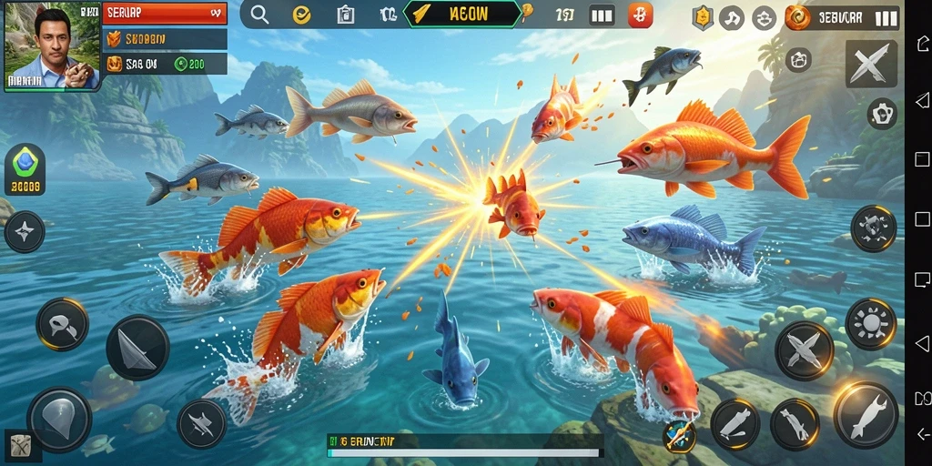 Tampilan gameplay menarik dari SERURP dengan aksi Tembak Ikan yang seru.