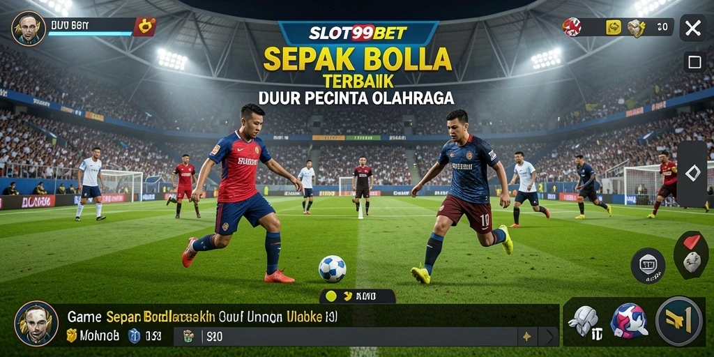 Screenshot gameplay SLOT99BET menampilkan aksi seru di lapangan sepak bola.